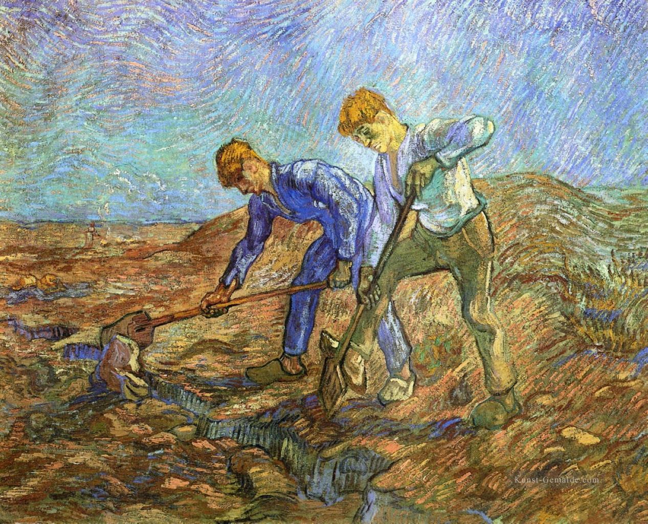 Zwei Bauern Diging nach Hirse Vincent van Gogh Ölgemälde